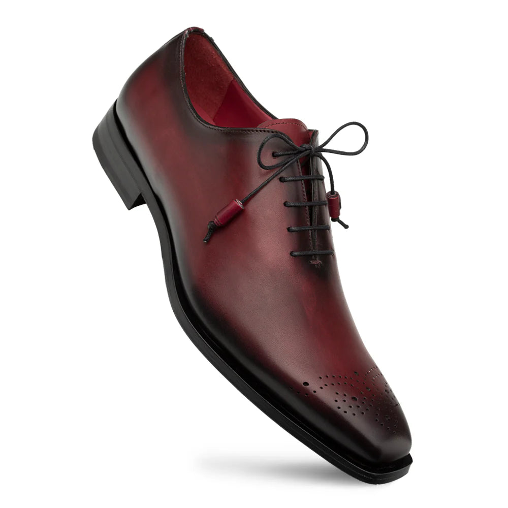 Mezlan Cupula 20933 Burgundy Patina Leather Whole-Cut Oxfords