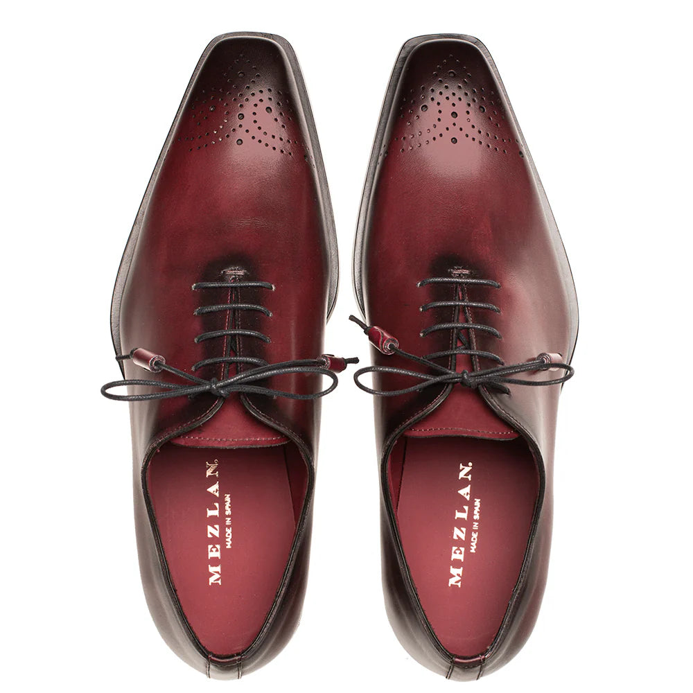 Mezlan Cupula 20933 Burgundy Patina Leather Whole-Cut Oxfords