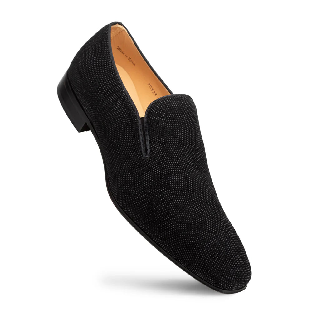 Mezlan Notte 20958 Black Glass Suede Slip On Loafers