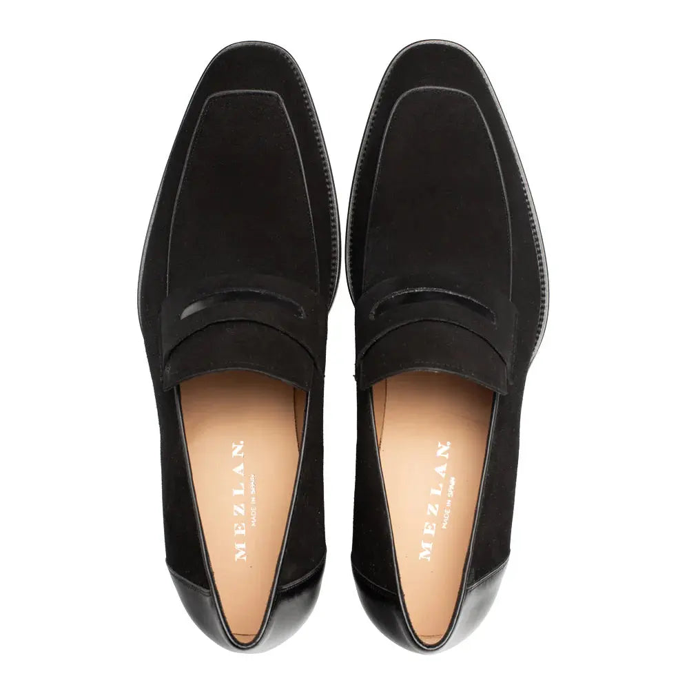 Mezlan Galeno 21247 Black Genuine Leather Suede Penny Loafers