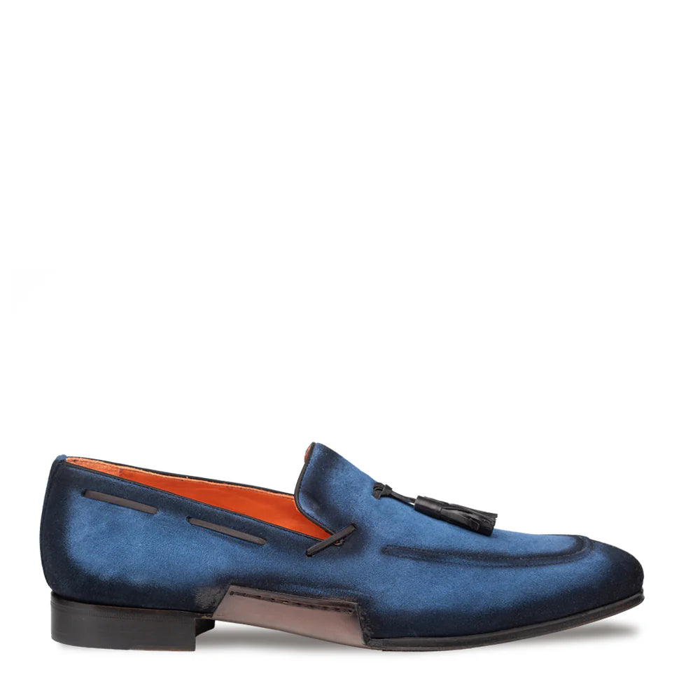 Mezlan Pavese 21310 Cobalt Suede Tassled Slip On Loafers