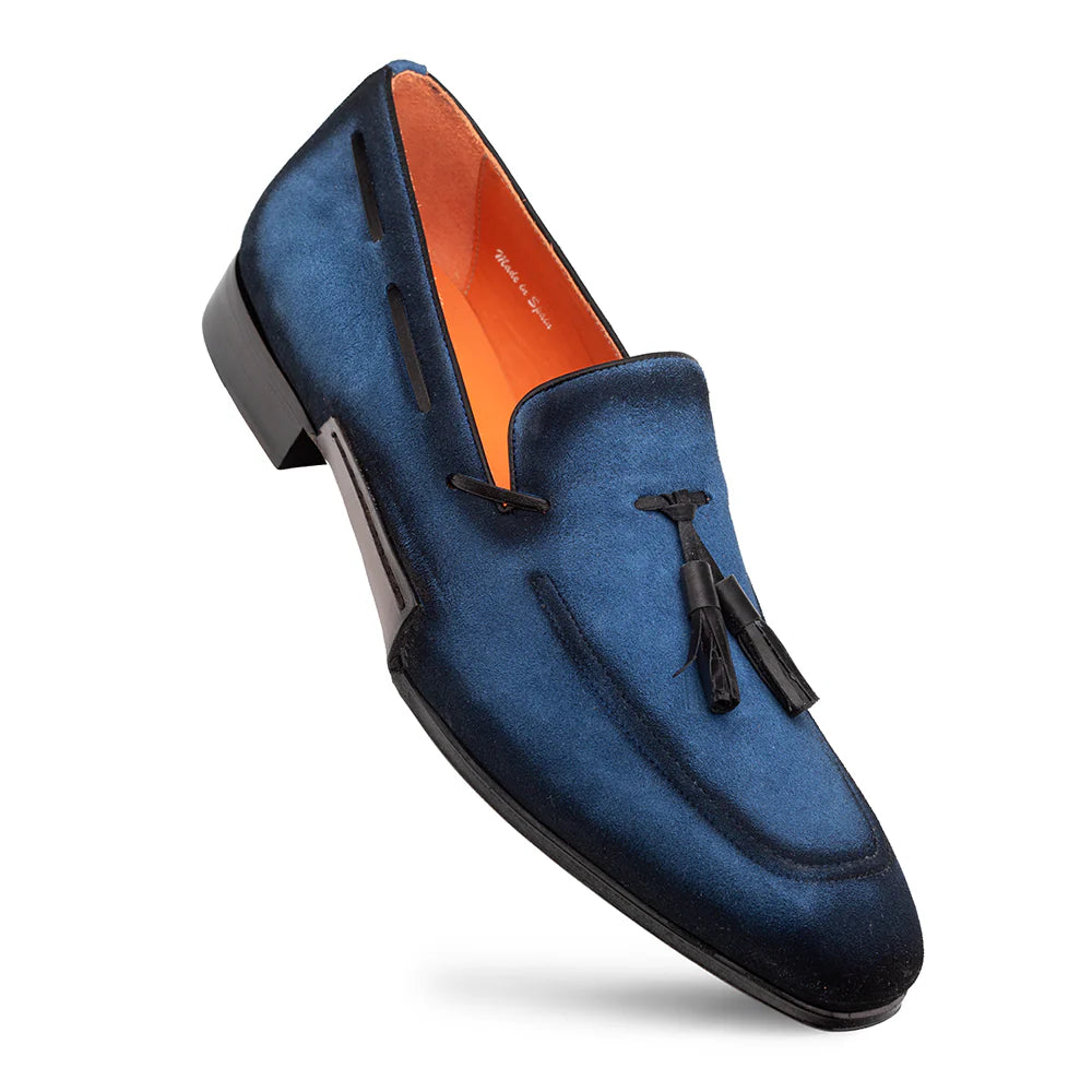 Mezlan Pavese 21310 Cobalt Suede Tassled Slip On Loafers