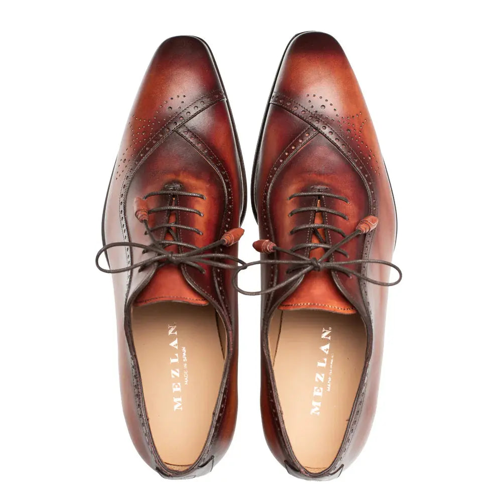 Mezlan Gasset 21341 Cognac Rust Genuine Wing Tip Oxfords