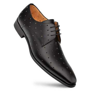 Mezlan R21545 Black Genuine Leather Perforated Plain Toe Oxfords