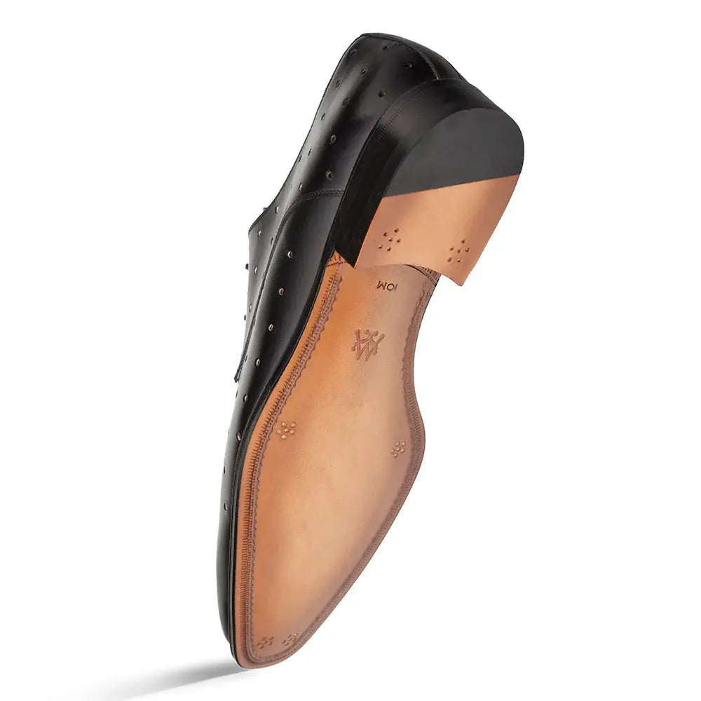 Mezlan R21545 Black Genuine Leather Perforated Plain Toe Oxfords