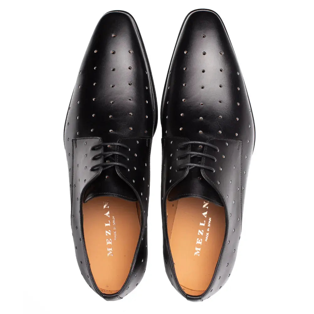 Mezlan R21545 Black Genuine Leather Perforated Plain Toe Oxfords