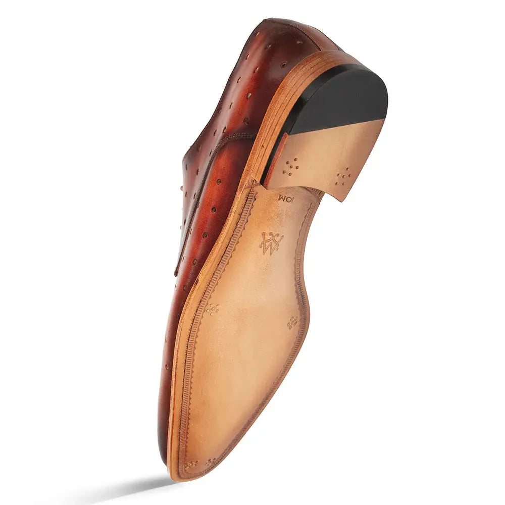 Mezlan R21545 Mahogany Genuine Leather Perforated Plain Toe Oxfords