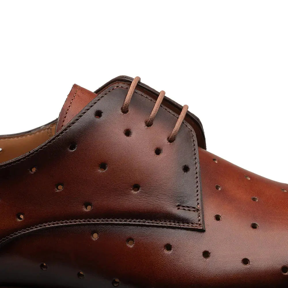 Mezlan R21545 Mahogany Genuine Leather Perforated Plain Toe Oxfords