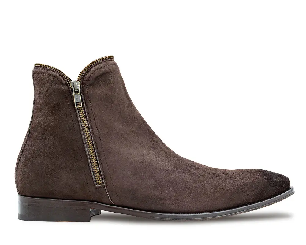 Mezlan Moretti 21686 Brown Genuine Leather Suede Zip Boots