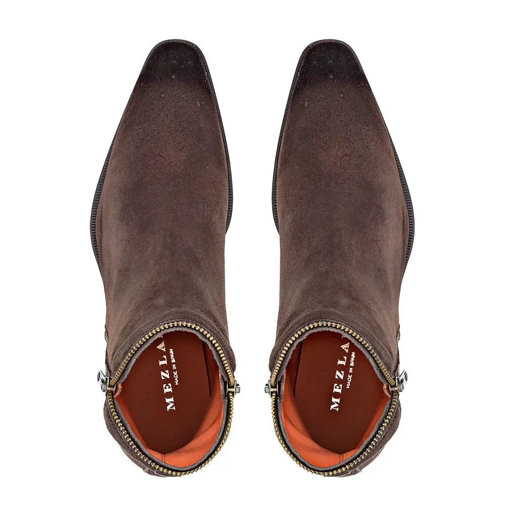 Mezlan Moretti 21686 Brown Genuine Leather Suede Zip Boots