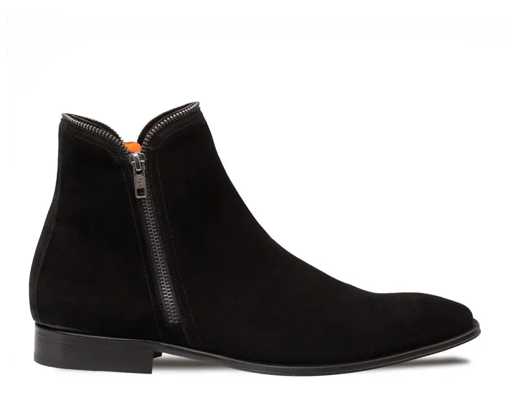 Mezlan Moretti 21686 Black Genuine Leather Suede Zip Boots