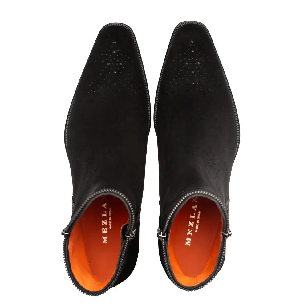 Mezlan Moretti 21686 Black Genuine Leather Suede Zip Boots