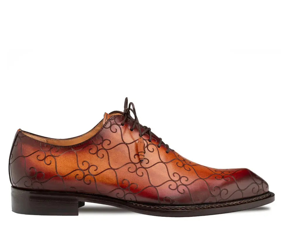 Mezlan Tribeca 21691 Cognac/Rust Genuine Leather Laser Print Oxfords