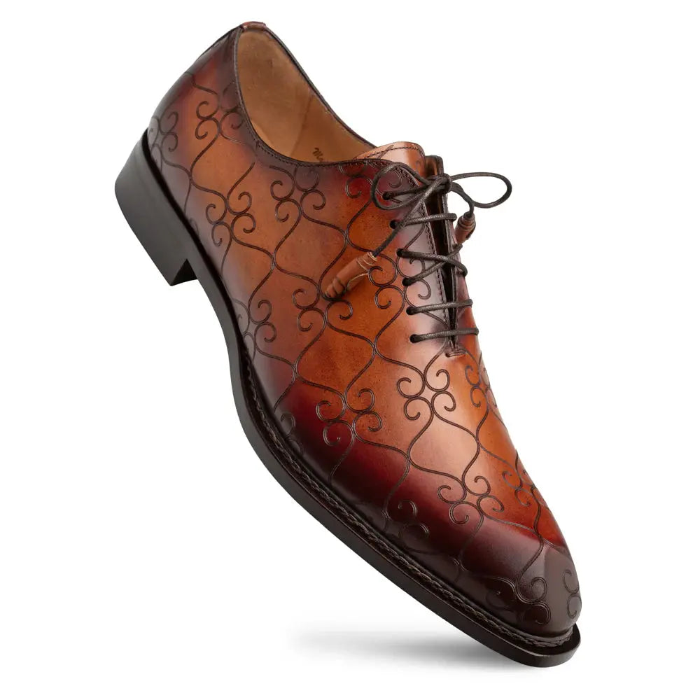 Mezlan Tribeca 21691 Cognac/Rust Genuine Leather Laser Print Oxfords
