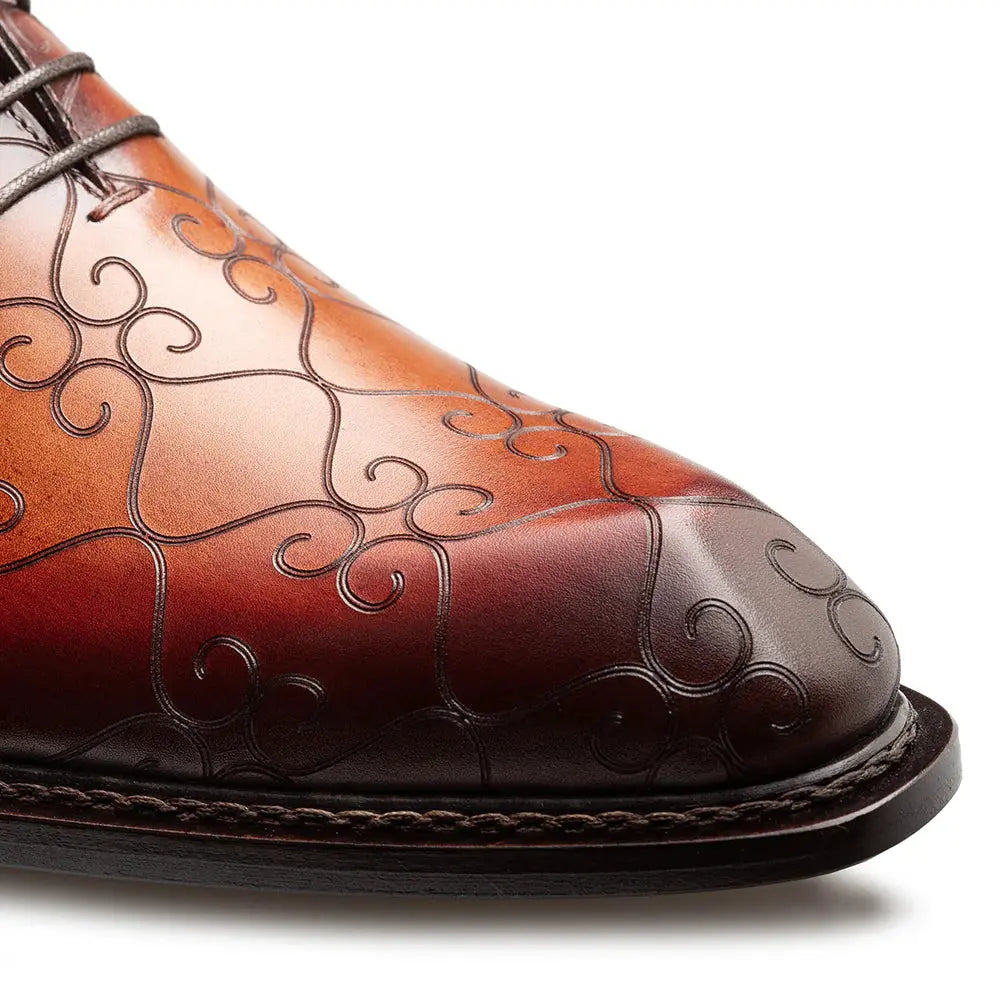 Mezlan Tribeca 21691 Cognac/Rust Genuine Leather Laser Print Oxfords