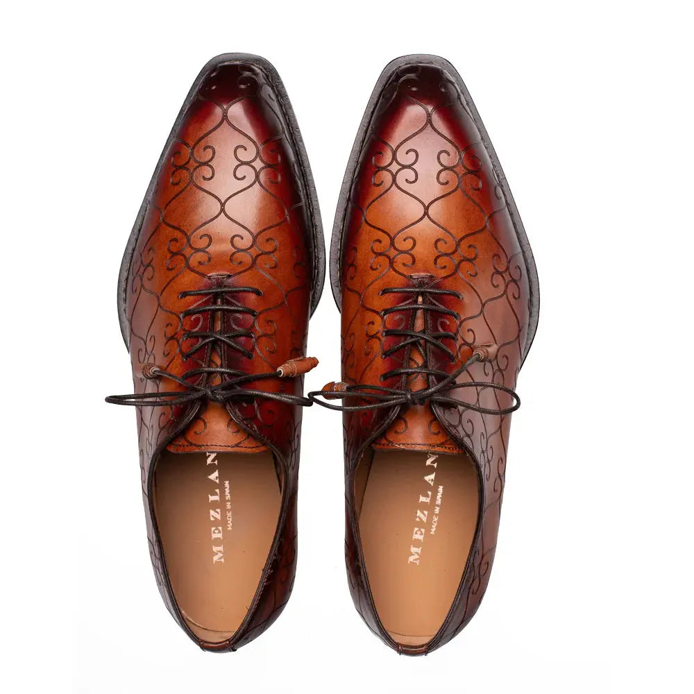 Mezlan Tribeca 21691 Cognac/Rust Genuine Leather Laser Print Oxfords