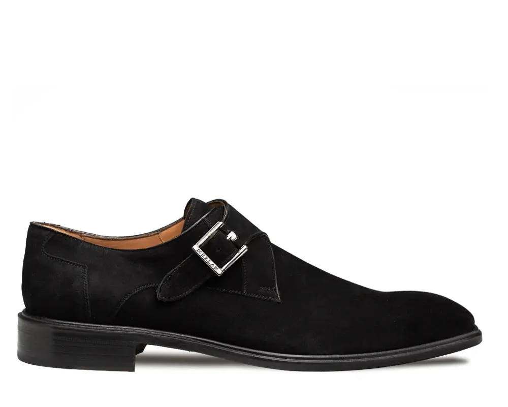 Mezlan Albini 21722 Black Genuine Leather Suede Monk strap Shoes