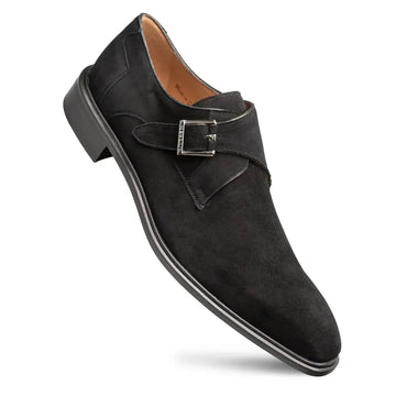 Mezlan Albini 21722 Black Genuine Leather Suede Monk strap Shoes