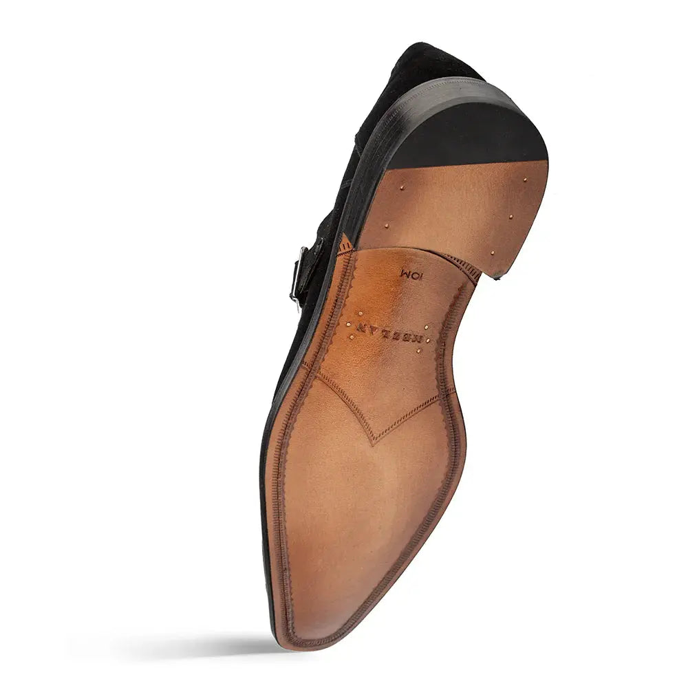 Mezlan Albini 21722 Black Genuine Leather Suede Monk strap Shoes
