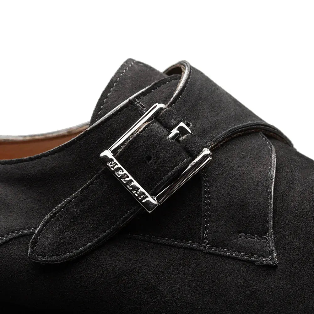 Mezlan Albini 21722 Black Genuine Leather Suede Monk strap Shoes