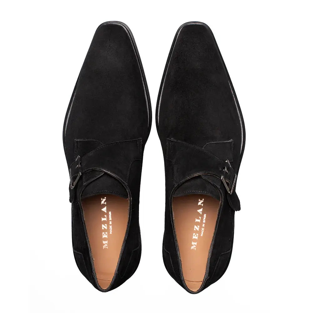 Mezlan Albini 21722 Black Genuine Leather Suede Monk strap Shoes