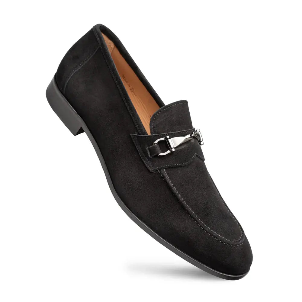 Mezlan Bracco 21735 Black Genuine Leather Suede Ornament Loafers