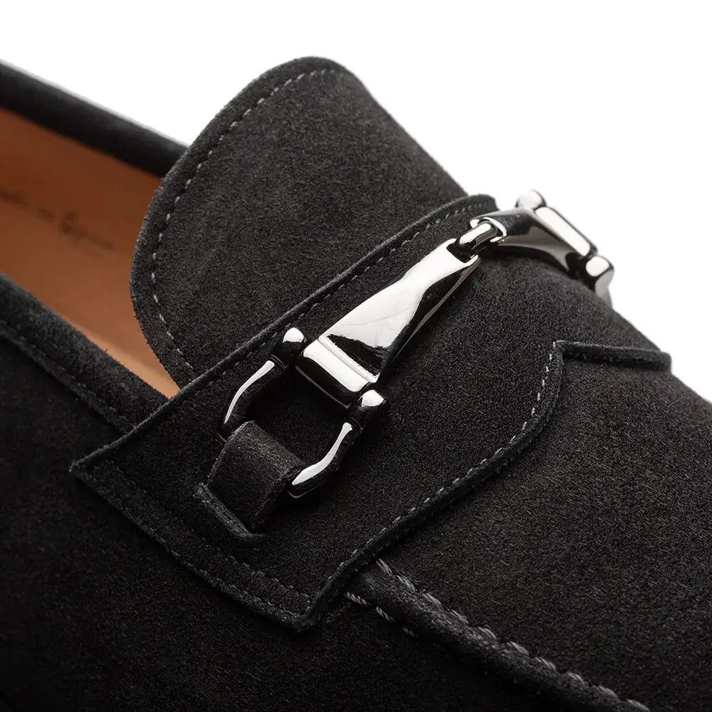 Mezlan Bracco 21735 Black Genuine Leather Suede Ornament Loafers