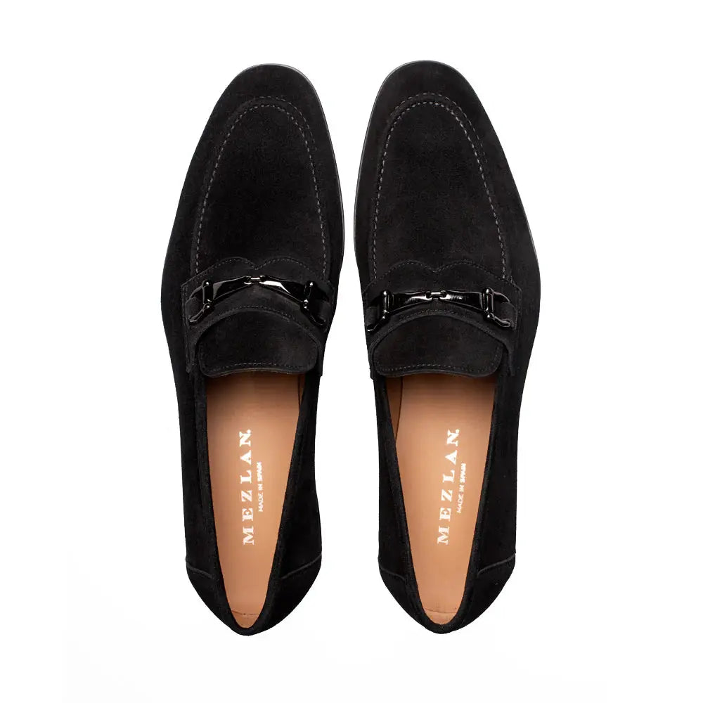 Mezlan Bracco 21735 Black Genuine Leather Suede Ornament Loafers