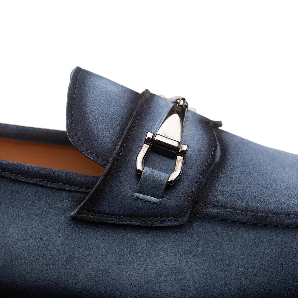 Mezlan Bracco 21735 Blue Genuine Leather Suede Ornament Loafers