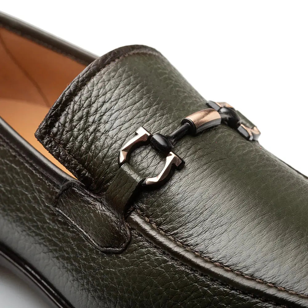 Mezlan Marinelli 21749 Olive Genuine Deerskin Ornament Slip On Loafers
