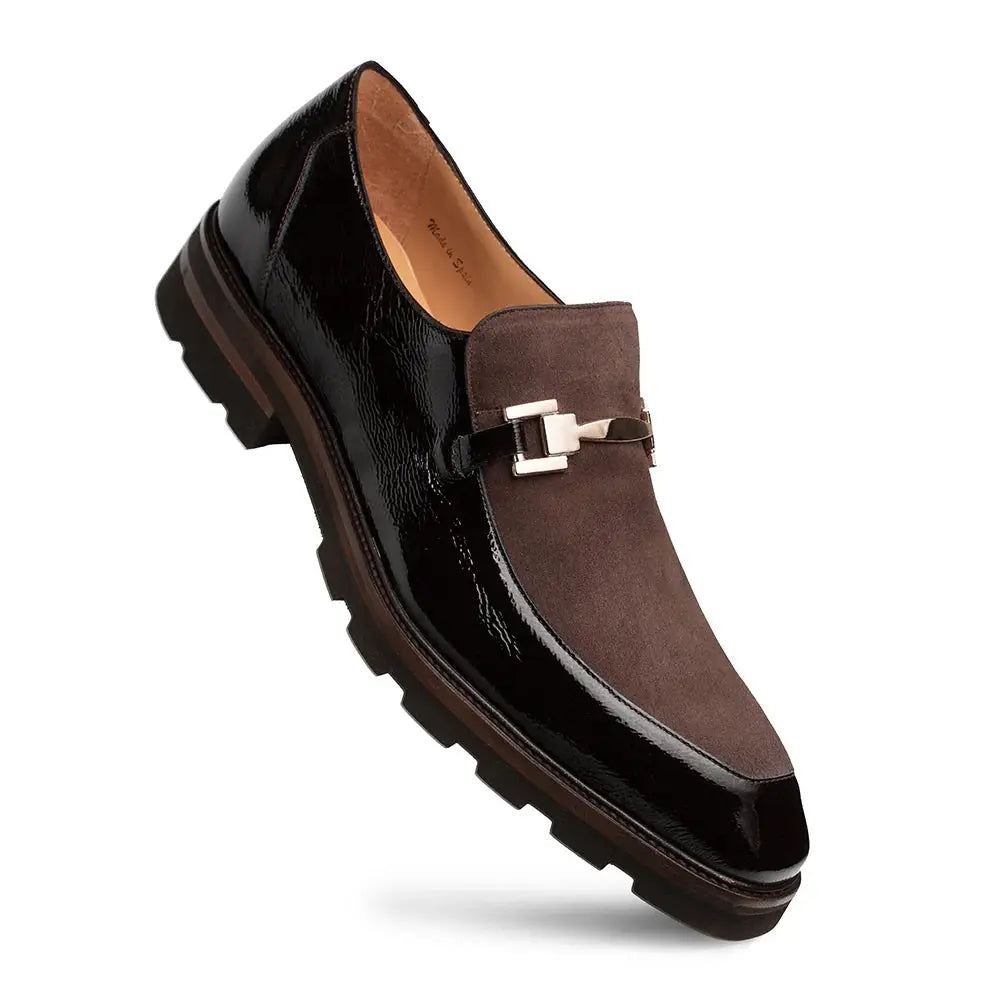 Mezlan Valone 21763 Brown Genuine Leather Hi-Shine/Suede Lug Slip On Loafers