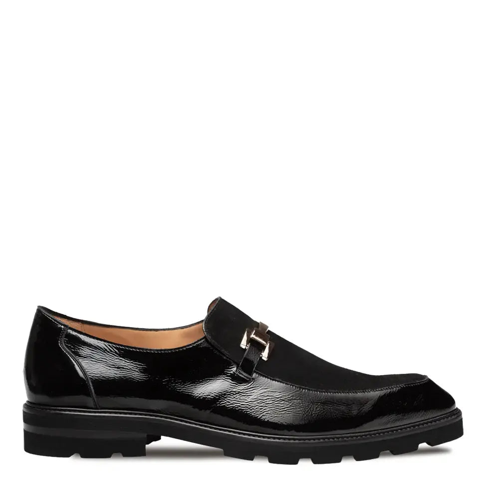 Mezlan Valone 21763 Black Genuine Leather Hi-Shine/Suede Lug Slip On ...
