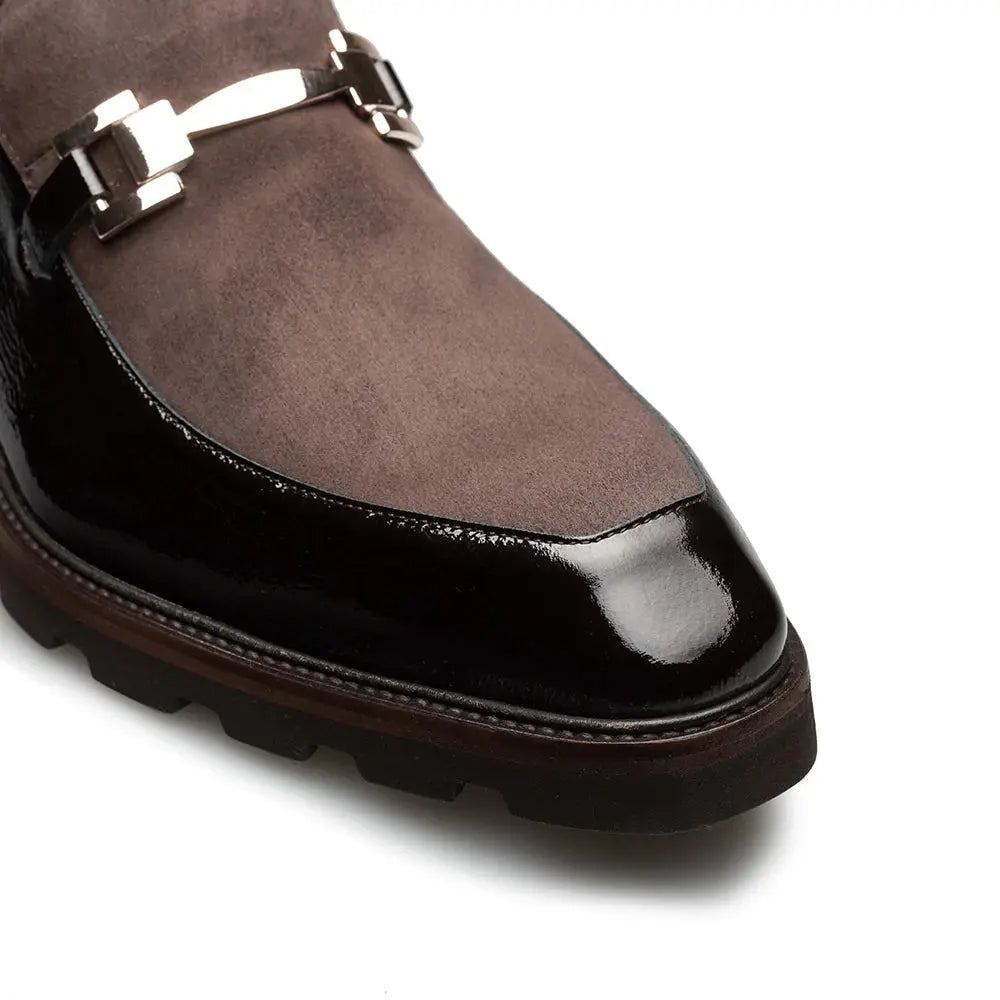 Mezlan Valone 21763 Brown Genuine Leather Hi-Shine/Suede Lug Slip On Loafers