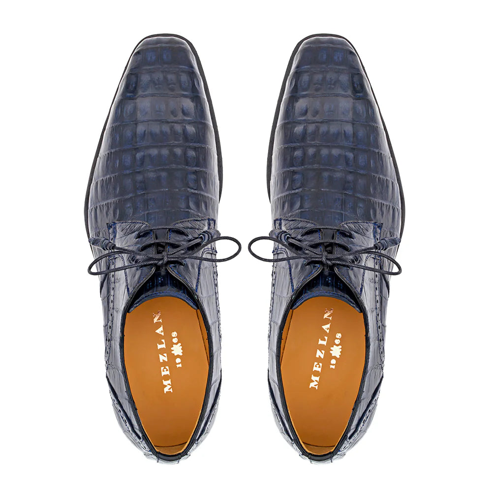 Mezlan Golfo 4967-F Blue Plain Toe Crocodile Derby Oxfords