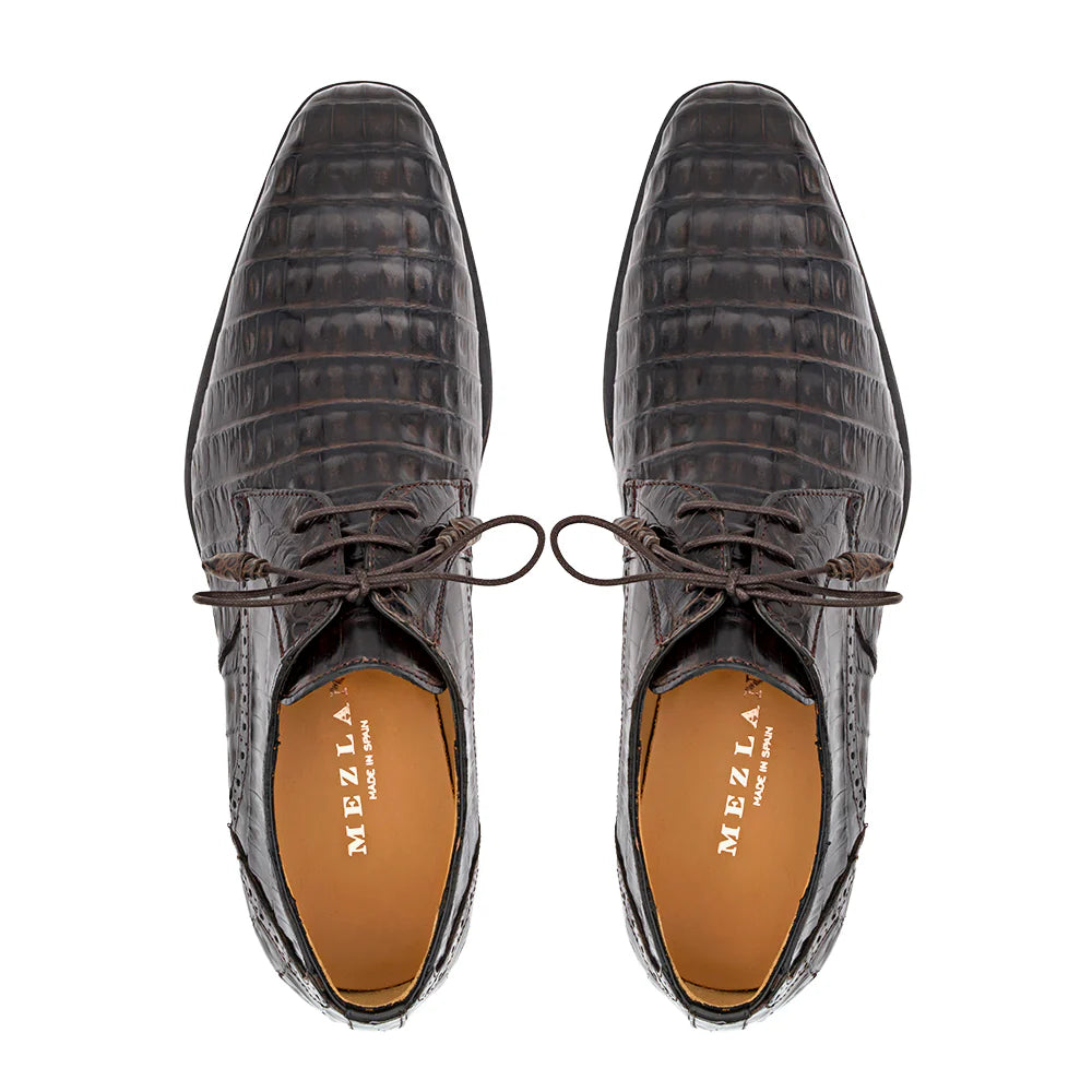 Mezlan Golfo 4967-F Brown Plain Toe Crocodile Derby Oxfords