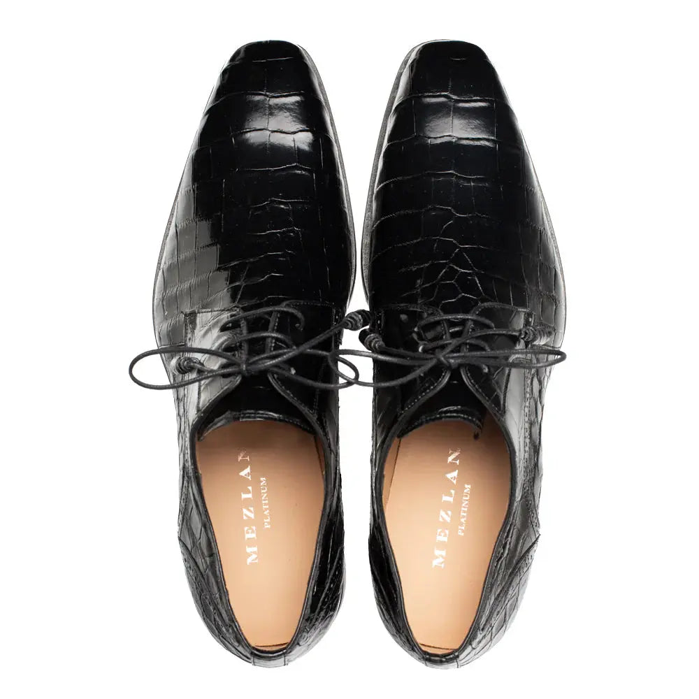 Mezlan Dandy EX4967-J Black Genuine Alligator Lace Up Oxfords