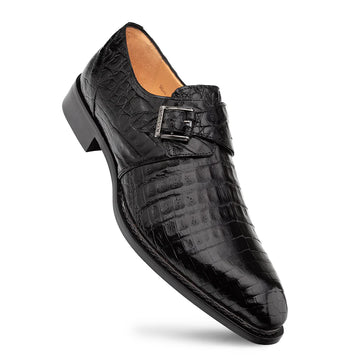 Mezlan Gigolo 50056-F Black Crocodile Monk Straps