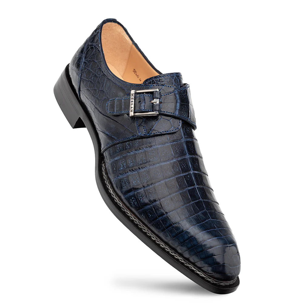 Mezlan Gigolo 50056-F Blue Crocodile Monk Straps