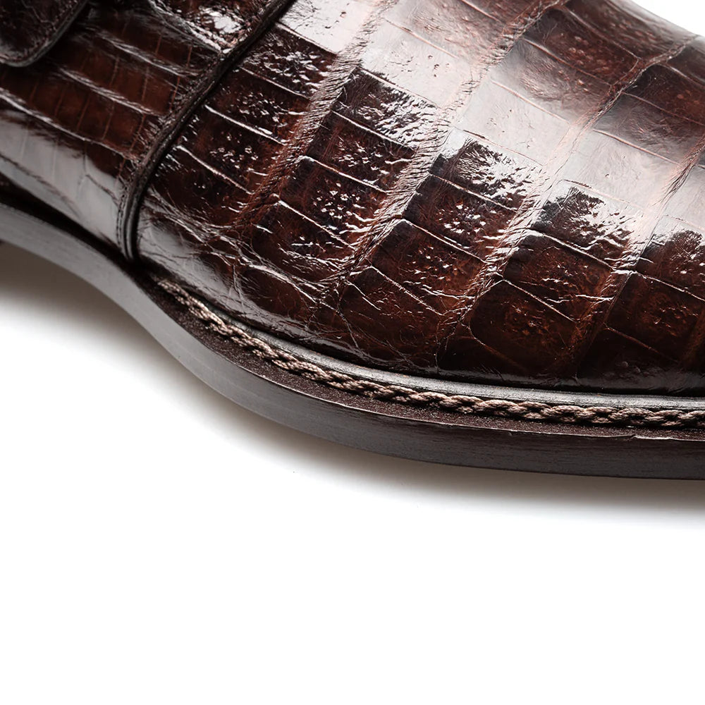 Mezlan Gigolo 50056-F Brown Crocodile Monk Straps