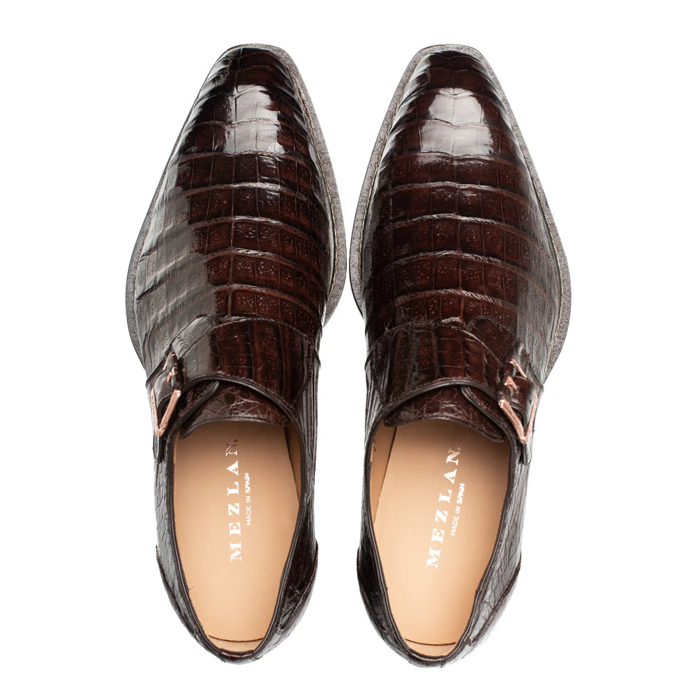 Mezlan Gigolo 50056-F Brown Crocodile Monk Straps