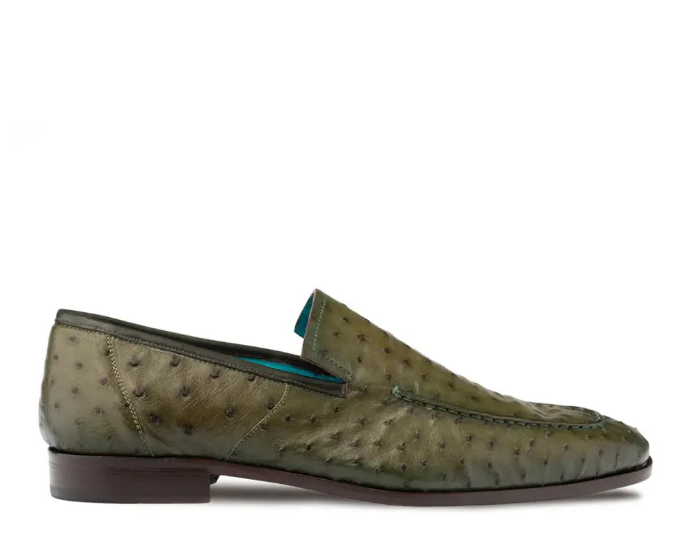 Mezlan Menor 50120-S Olive Genuine Ostrich Slip On Loafers