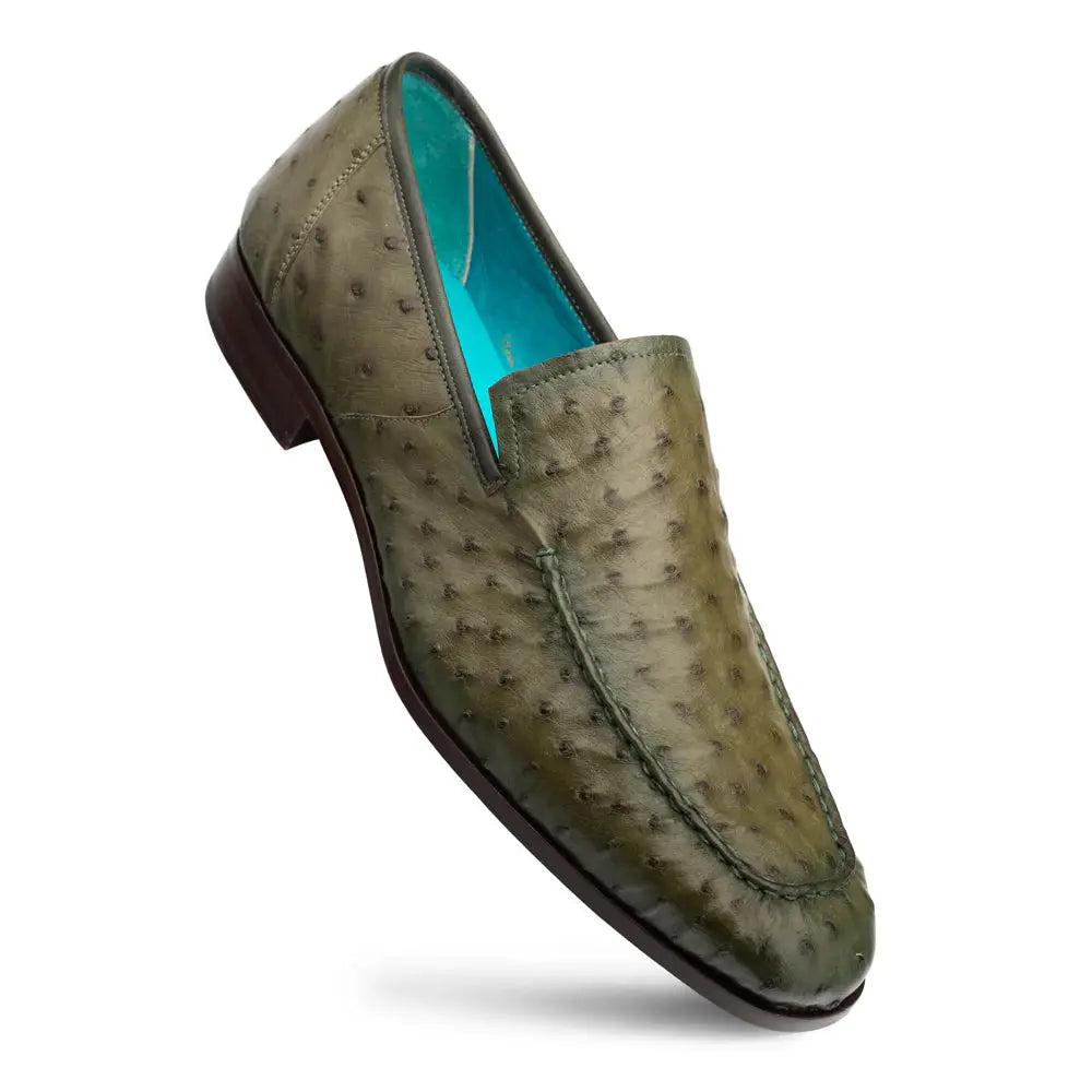 Mezlan Menor 50120-S Olive Genuine Ostrich Slip On Loafers
