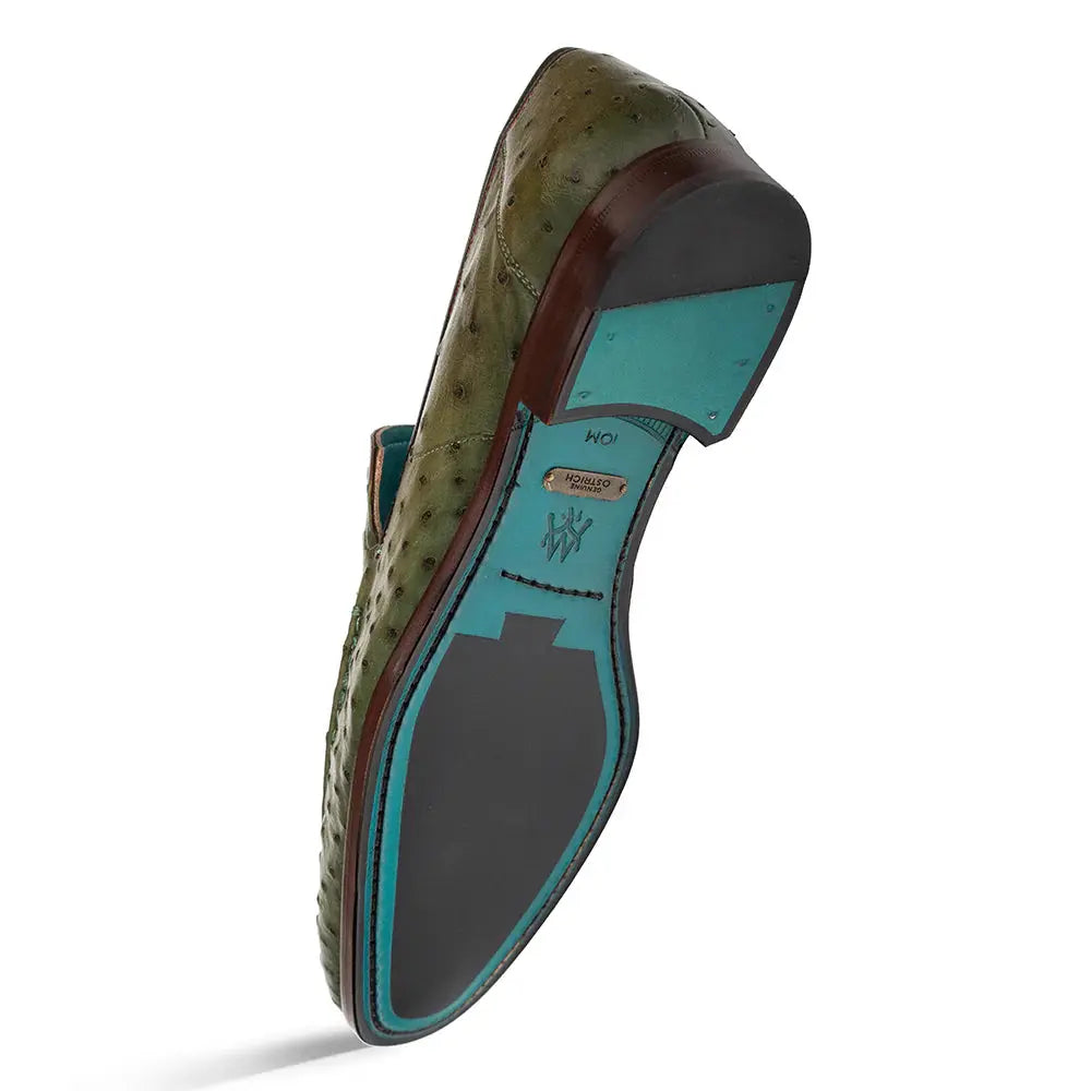 Mezlan Menor 50120-S Olive Genuine Ostrich Slip On Loafers