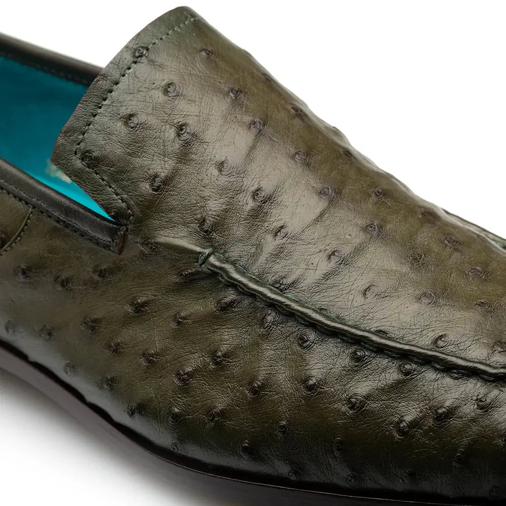 Mezlan Menor 50120-S Olive Genuine Ostrich Slip On Loafers