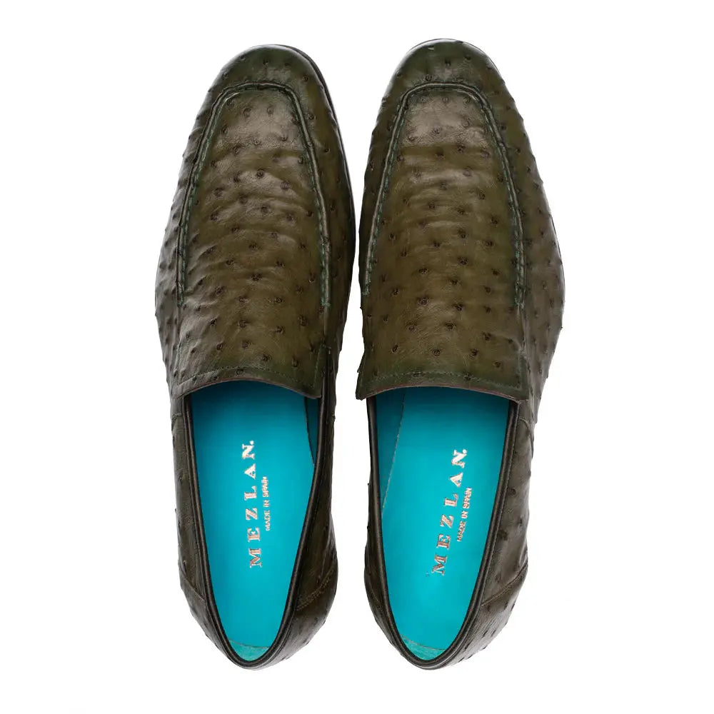 Mezlan Menor 50120-S Olive Genuine Ostrich Slip On Loafers