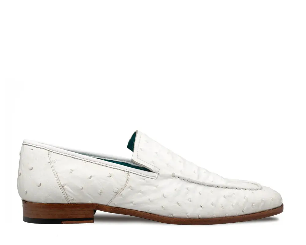 Mezlan Menor 50120-S White Genuine Ostrich Slip On Loafers