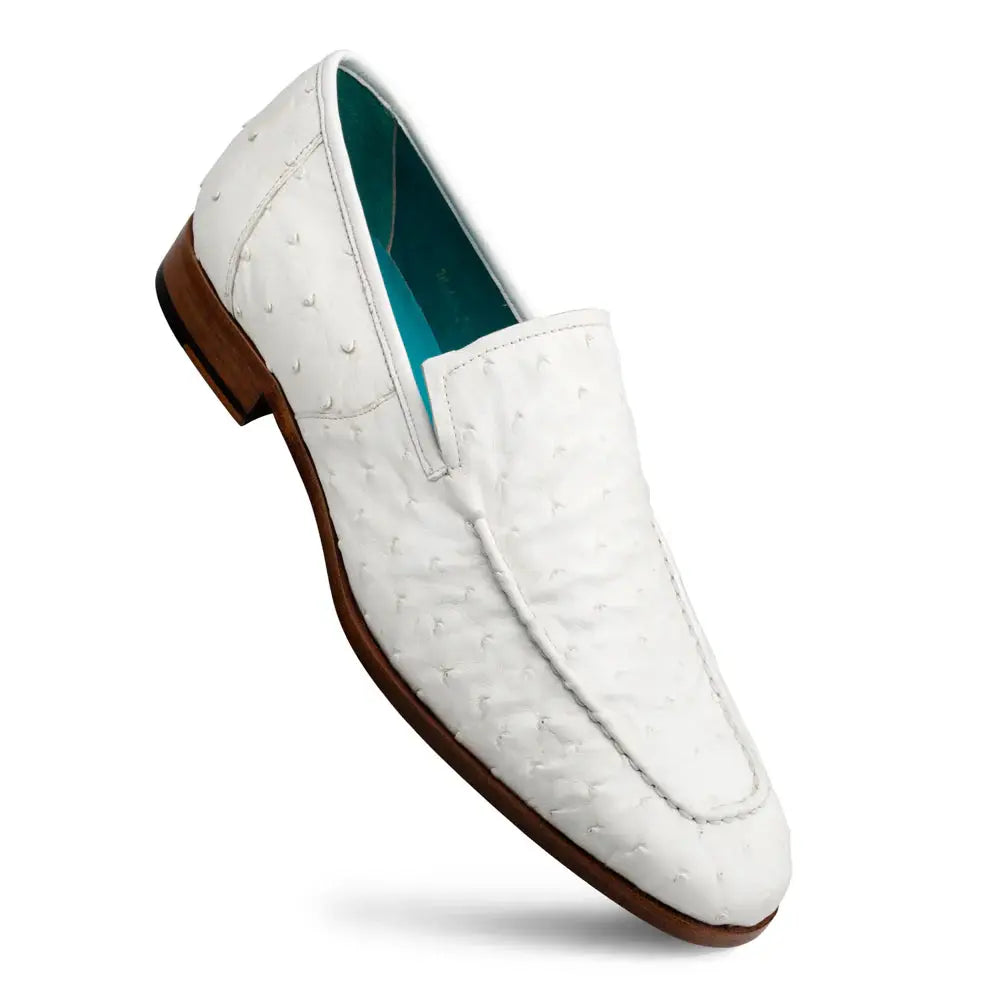 Mezlan Menor 50120-S White Genuine Ostrich Slip On Loafers