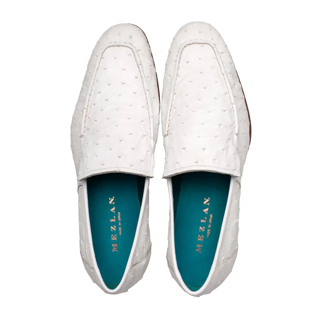 Mezlan Menor 50120-S White Genuine Ostrich Slip On Loafers