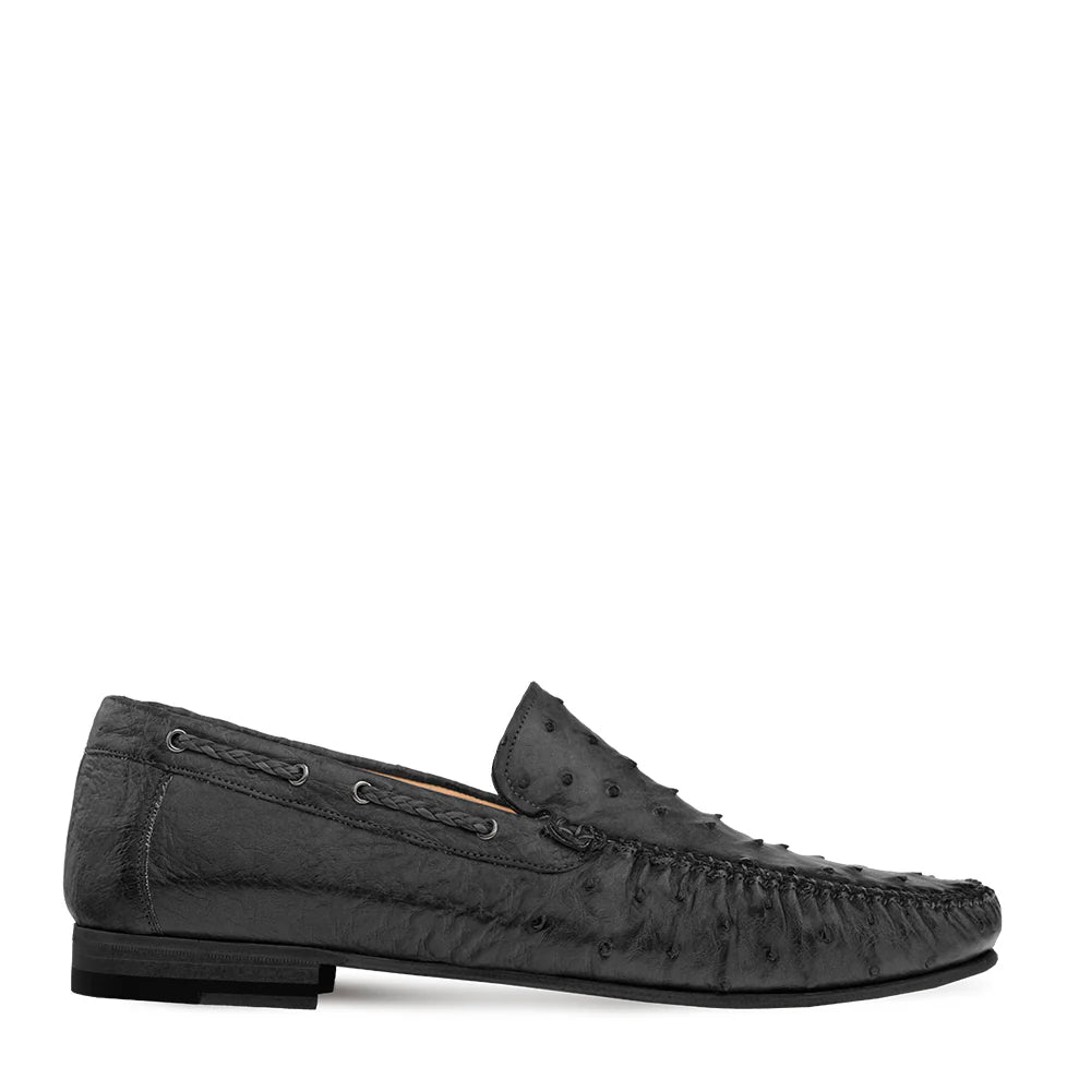 Mezlan Genuine RX612 Black Ostrich Moccasin Slip On Loafers