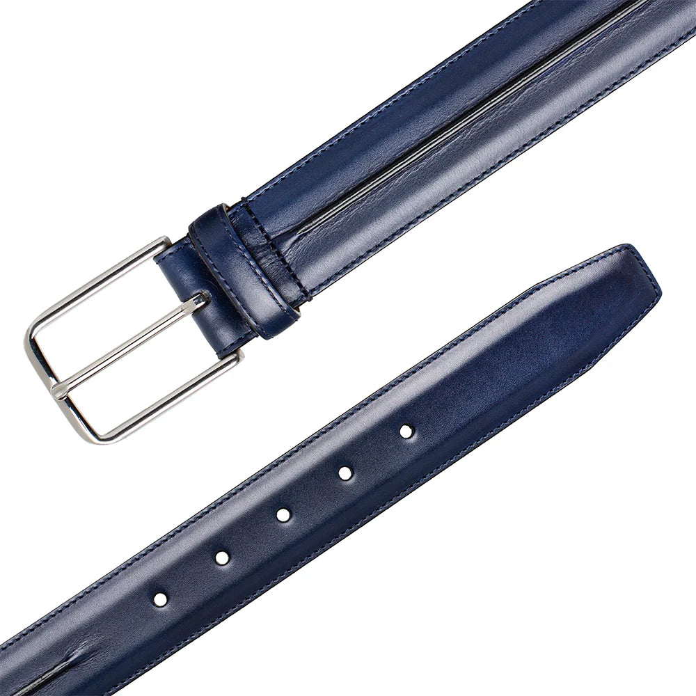 Mezlan AO11532 Center-Piped Blue Calfskin Belt